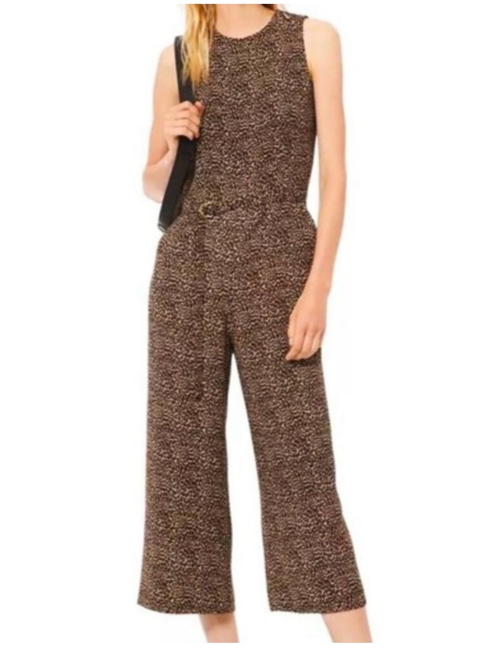 NWT Michael Kors Camel Brown Leopard Print  Belted Sleeveless Jumpsuit Size 8